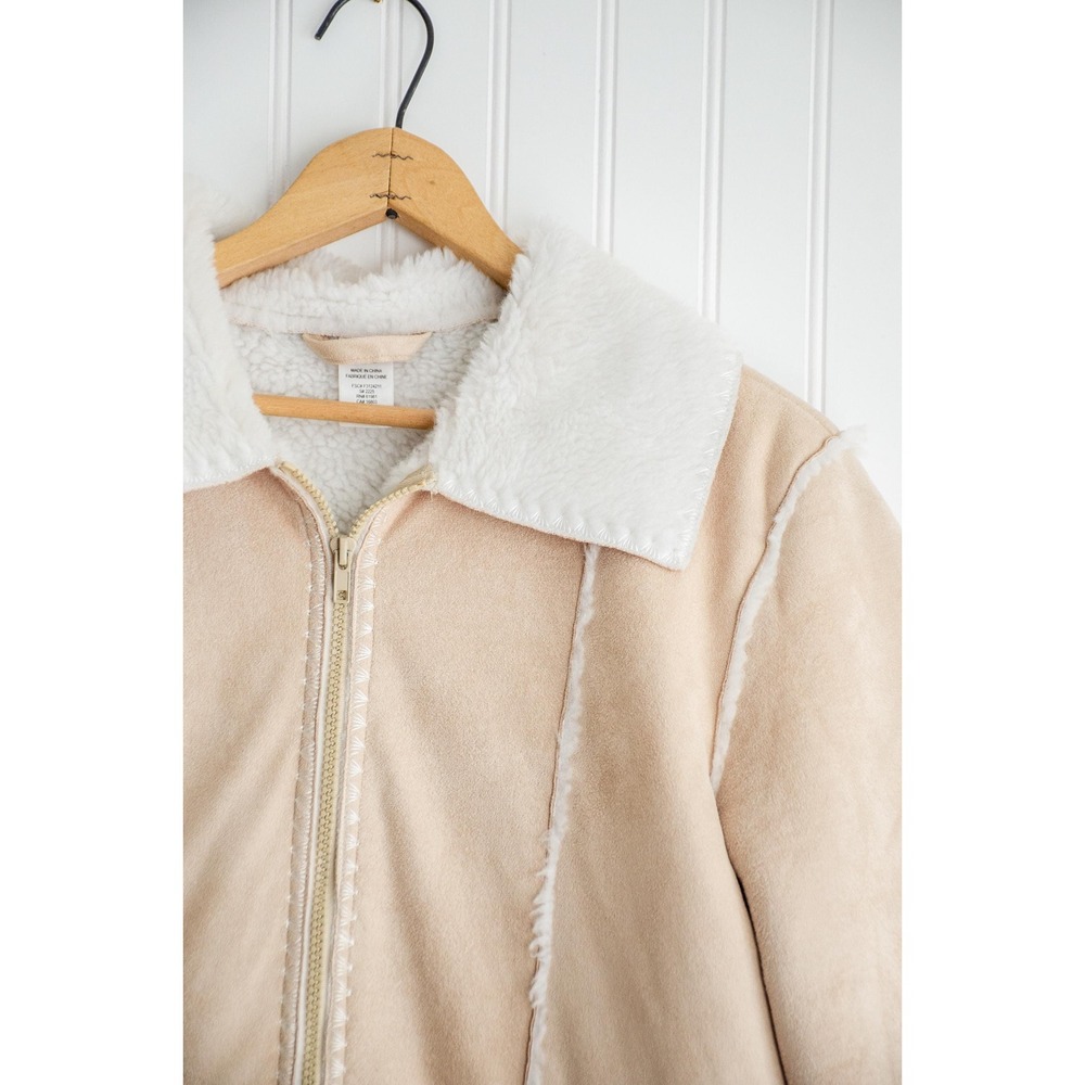 vtg beige faux leather microsuede sherpa embroidered y2k jacket - Picture 3 of 5